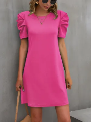 Sassy Crew Neck Puff Sleeve Shift Dress