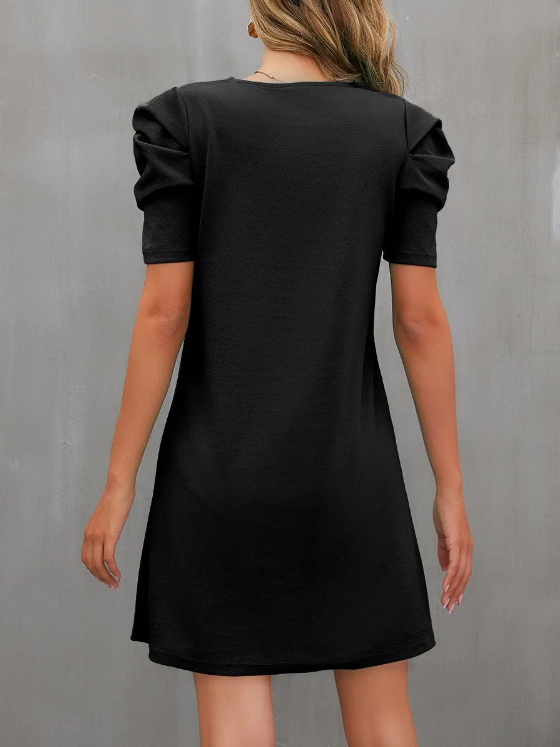 Sassy Crew Neck Puff Sleeve Shift Dress