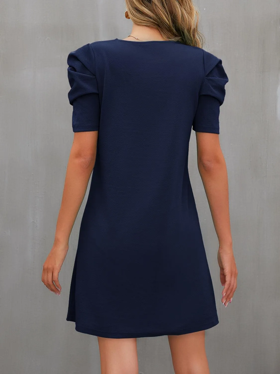 Sassy Crew Neck Puff Sleeve Shift Dress