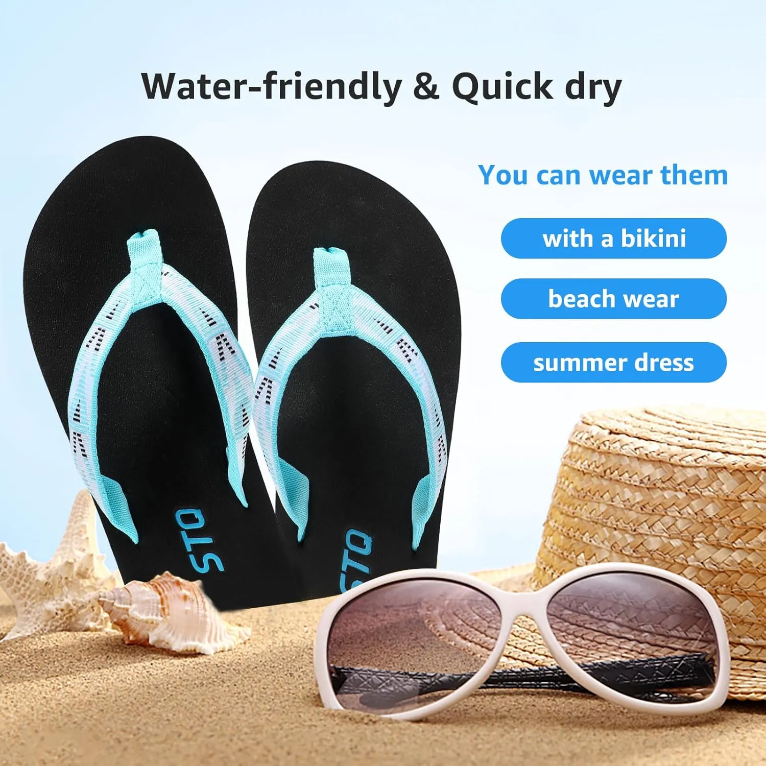 STQ Womens Quick Dry Flip FlopsArch Support Thong Sandals
