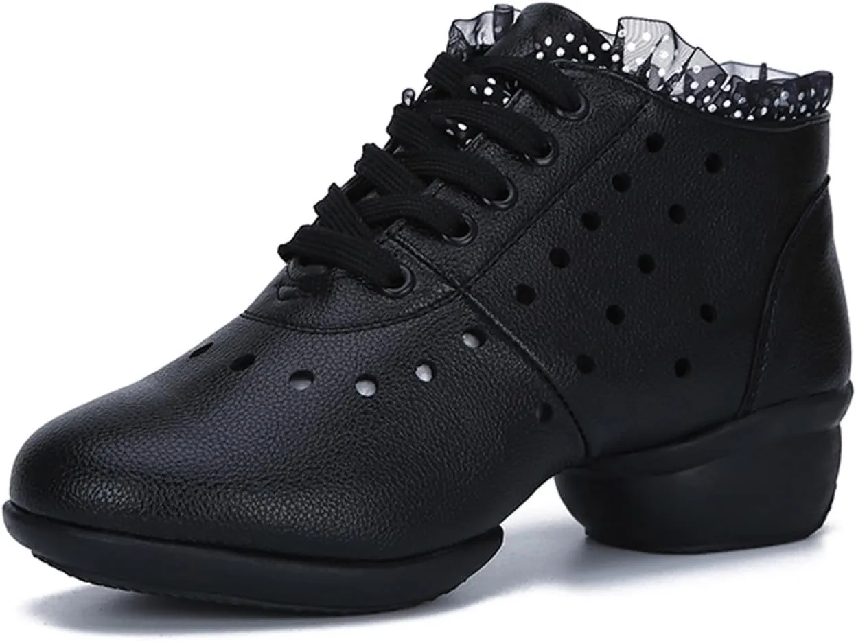 SWDZM Women's Jazz Shoes Lace-Up Dancing Walking Sneakers High Top Split Sole Modern Dance Shoes