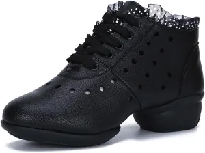 SWDZM Women's Jazz Shoes Lace-Up Dancing Walking Sneakers High Top Split Sole Modern Dance Shoes