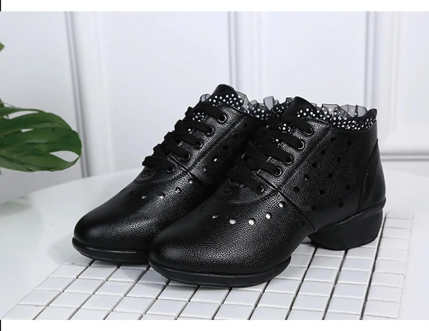 SWDZM Women's Jazz Shoes Lace-Up Dancing Walking Sneakers High Top Split Sole Modern Dance Shoes