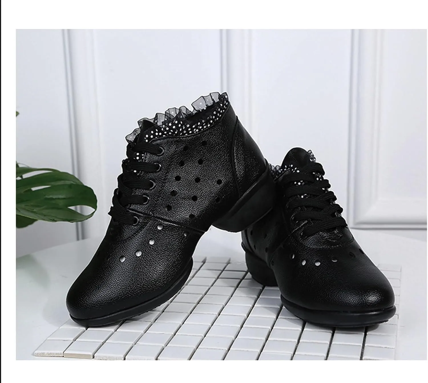 SWDZM Women's Jazz Shoes Lace-Up Dancing Walking Sneakers High Top Split Sole Modern Dance Shoes