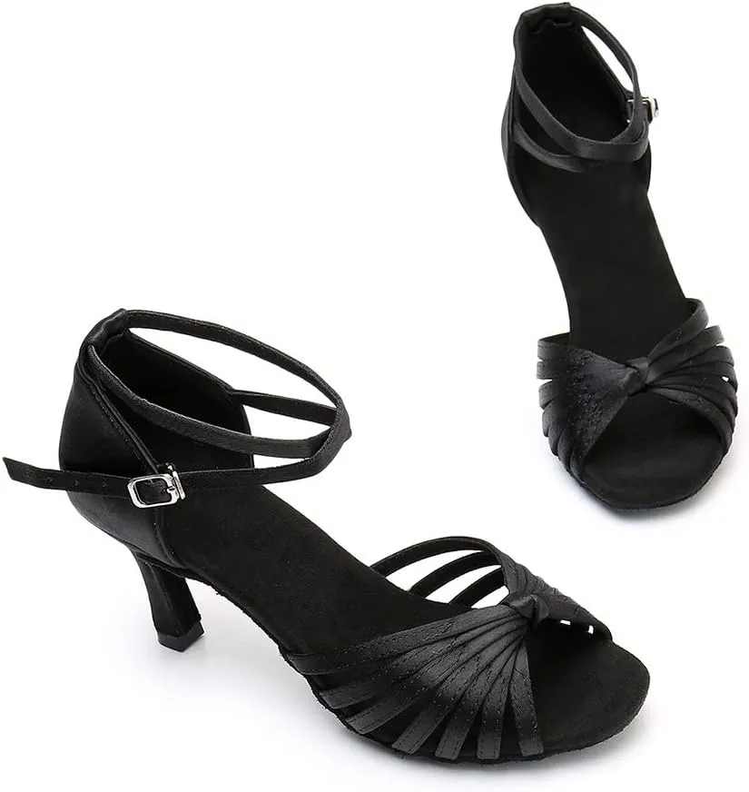 TINRYMX Women's Latin Dance Shoes Satin Ballroom Salsa Practice Performance Dance Shoes,Model 1219