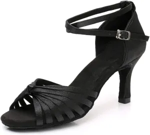 TINRYMX Women's Latin Dance Shoes Satin Ballroom Salsa Practice Performance Dance Shoes,Model 1219