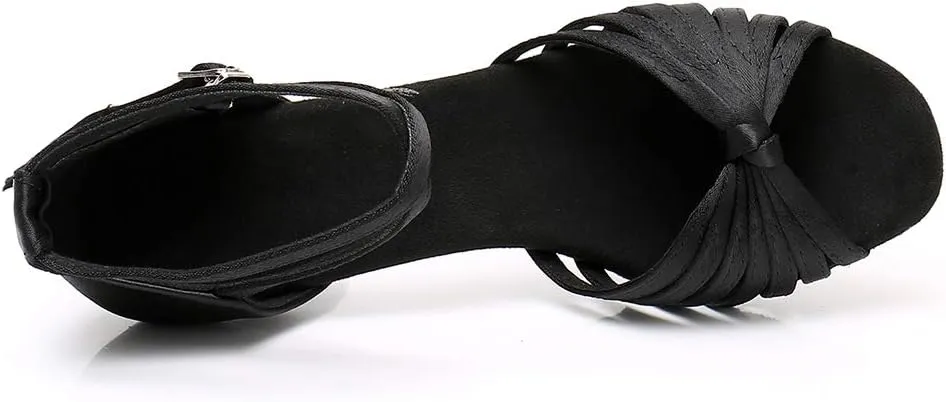 TINRYMX Women's Latin Dance Shoes Satin Ballroom Salsa Practice Performance Dance Shoes,Model 1219