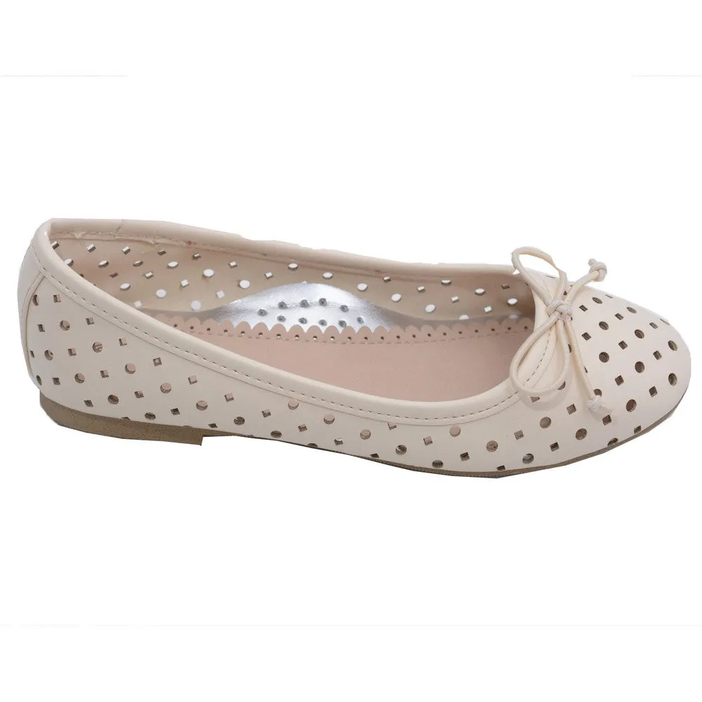 Toddler Girls Ecru Perforated Bow Ballet Flats 7-10 Toddler