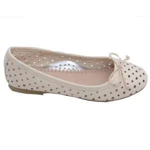 Toddler Girls Ecru Perforated Bow Ballet Flats 7-10 Toddler