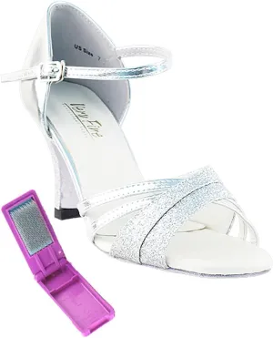 Very Fine Dance Shoes - Ladies Latin, Rhythm, Salsa, Waltz Ballroom Dance Shoes - 6030-2.5-inch Heel and Foldable Brush Bundle - Silver Stardust - Silver Leather - 9.5