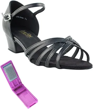 Very Fine Dance Shoes - Ladies Practice, Cuban Low Heel Ballroom Dance Shoes - 802-1.5-inch Heel and Foldable Brush Bundle - Black Leather - 7.5
