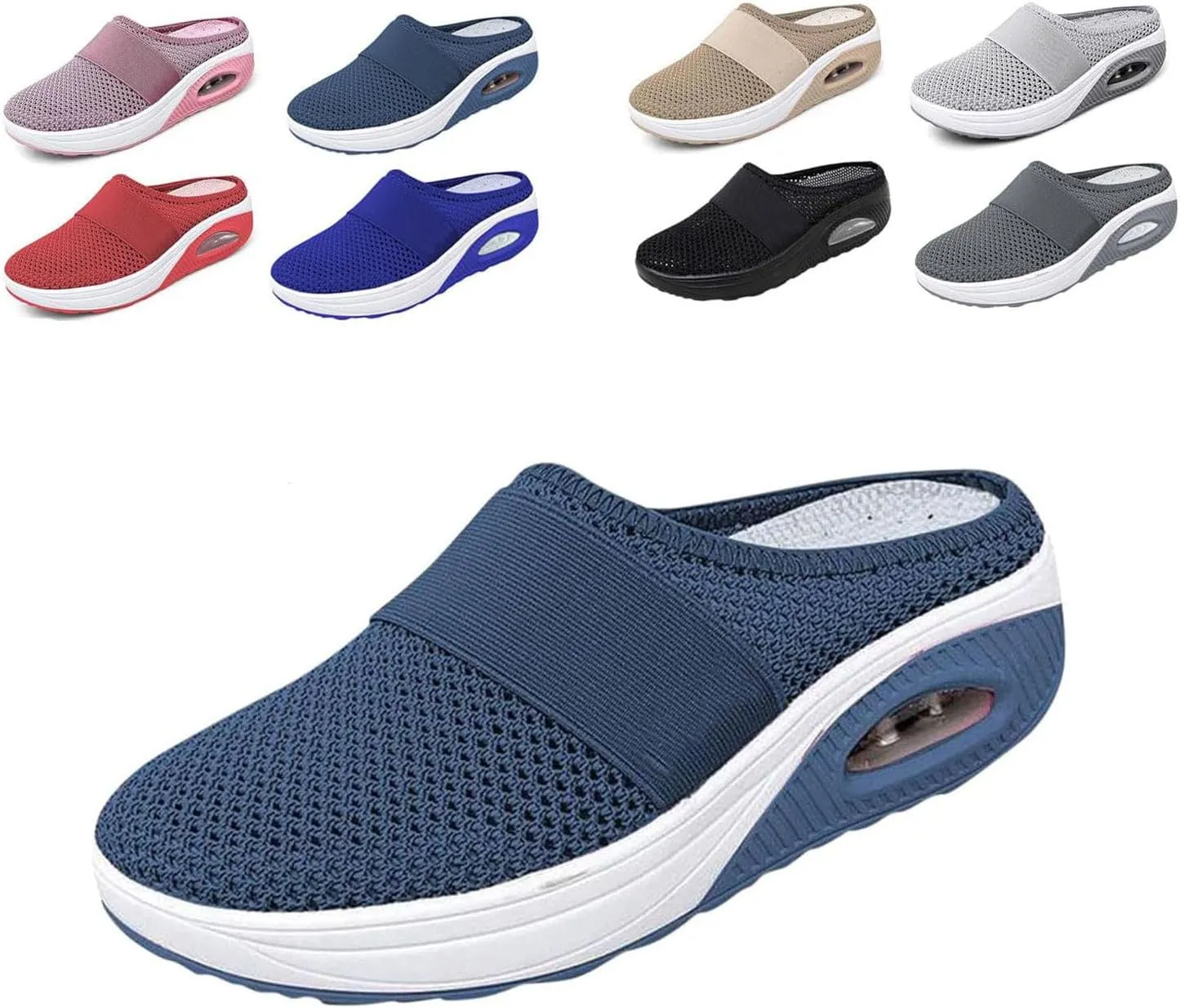 Women's Air Cushion Slip-On Walking Shoes,Orthopedic Sneakers, Casual Platform Heelless Mesh Sandals,Breathable Shoes