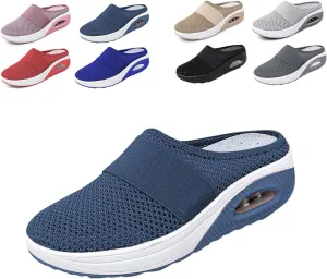 Women's Air Cushion Slip-On Walking Shoes,Orthopedic Sneakers, Casual Platform Heelless Mesh Sandals,Breathable Shoes