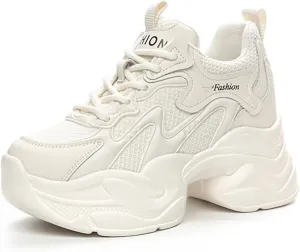 Women's Orthopedic Sneakers Comfortable Breathable Mesh Walking Shoes with Arch Support,Fashion Non-Slip Lace-Up Platform Chunky Height Increasing Dad Shoes