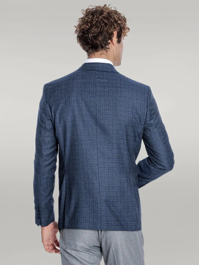WSS Patterned Wide Lapel Navy Blue Men Blazer  - Singen