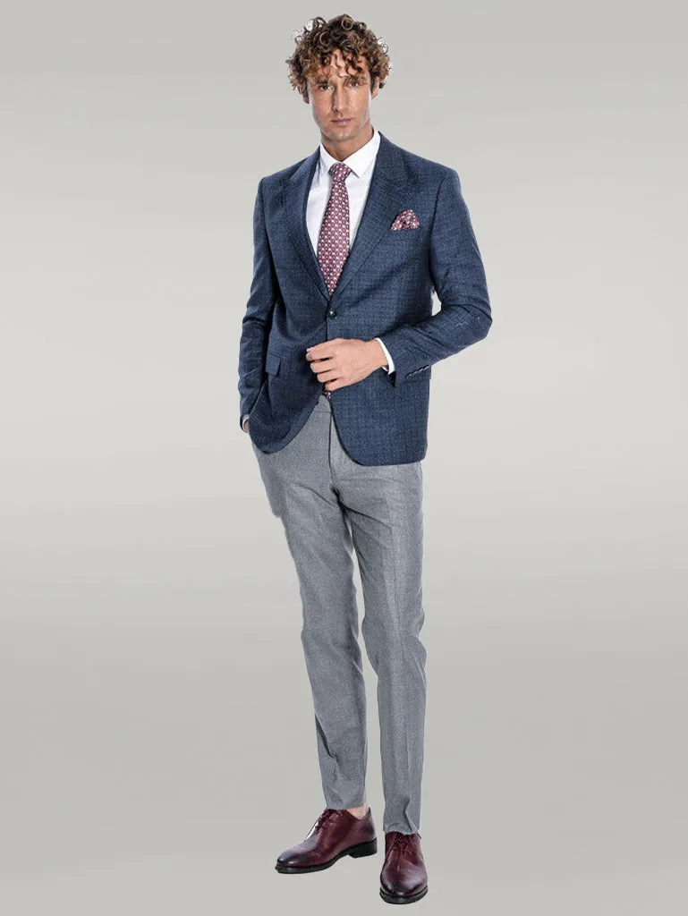 WSS Patterned Wide Lapel Navy Blue Men Blazer  - Singen