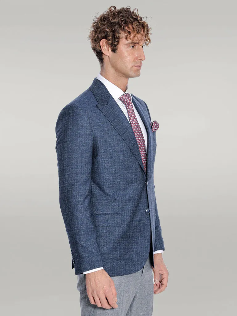 WSS Patterned Wide Lapel Navy Blue Men Blazer  - Singen